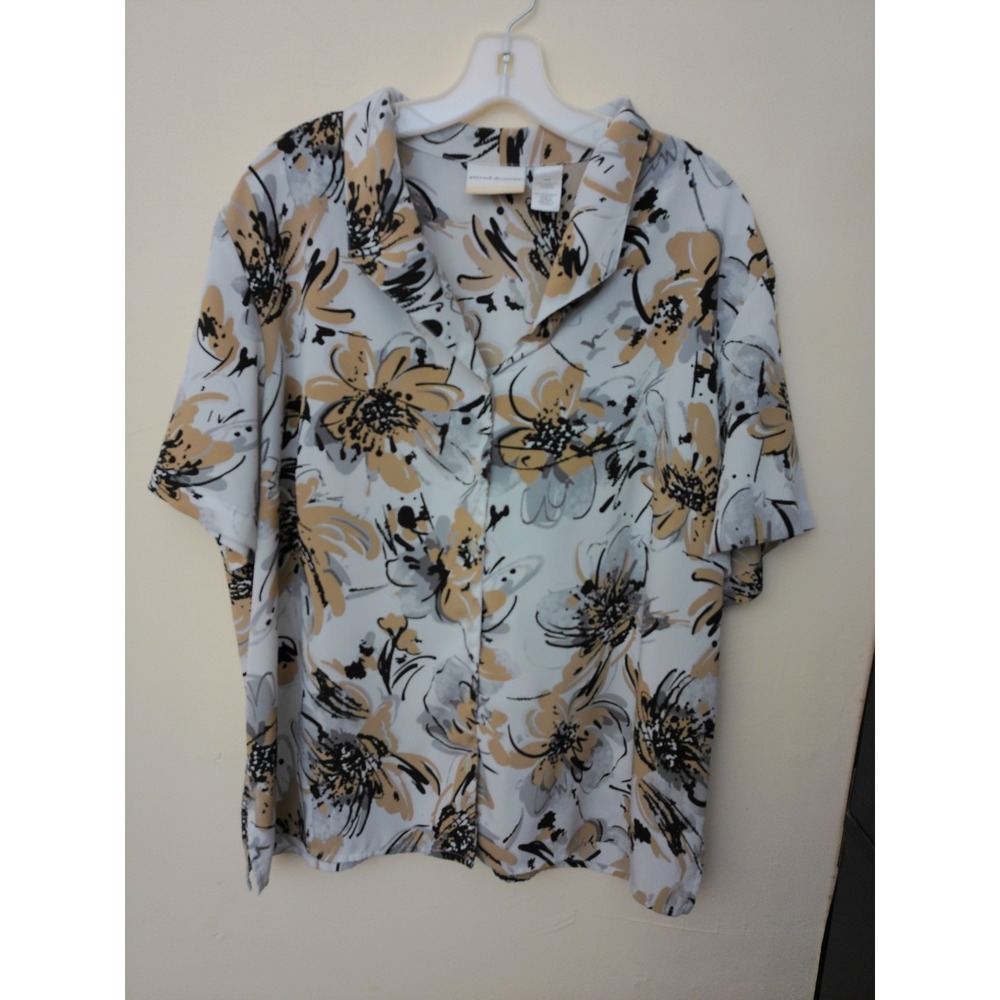 Alfred Dunner Blouse Womens Multicolor Floral Button Up Shirt Size 18W Short